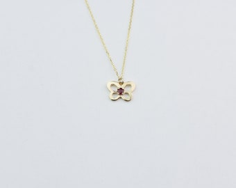 Butterfly Necklace with Ruby / 14k Gold Ruby Butterfly Necklace / Gold Butterfly Necklace / Butterfly Charm Necklace /Dainty Butterfly Ruby