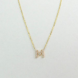 Diamant-Initialen-Halskette / Diamant-Buchstaben-Halskette / 14-karätige Gold-Buchstaben-Halskette / Erste Diamant-Halskette zum Muttertag / Gold-Diamant-Buchstabe Bild 5