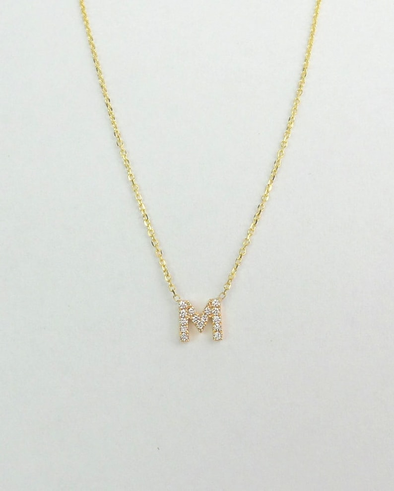 Collar inicial de diamantes / Collar de letras de diamantes / Collar de letras de oro de 14k / Collar de diamantes inicial del día de las mamás / Letra de diamantes de oro imagen 5