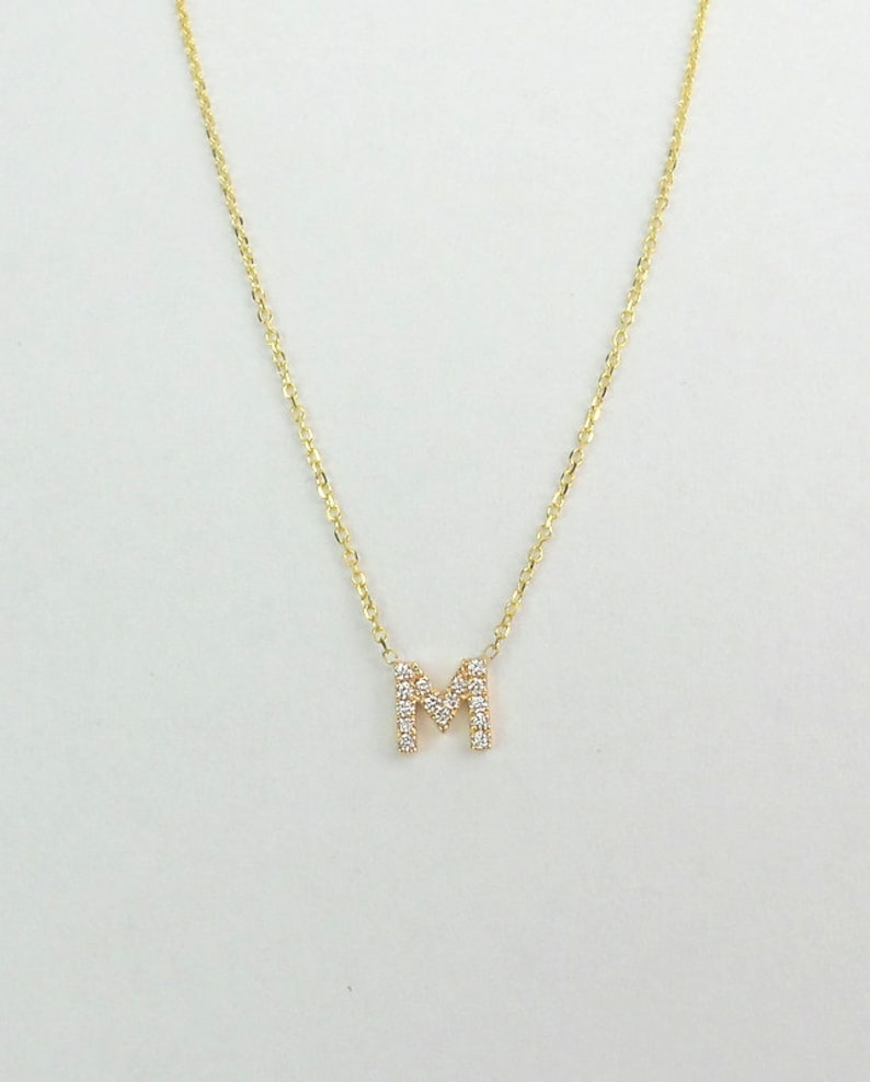 Diamond Initial Necklace / Diamond Letter Necklace / 14k Gold Etsy