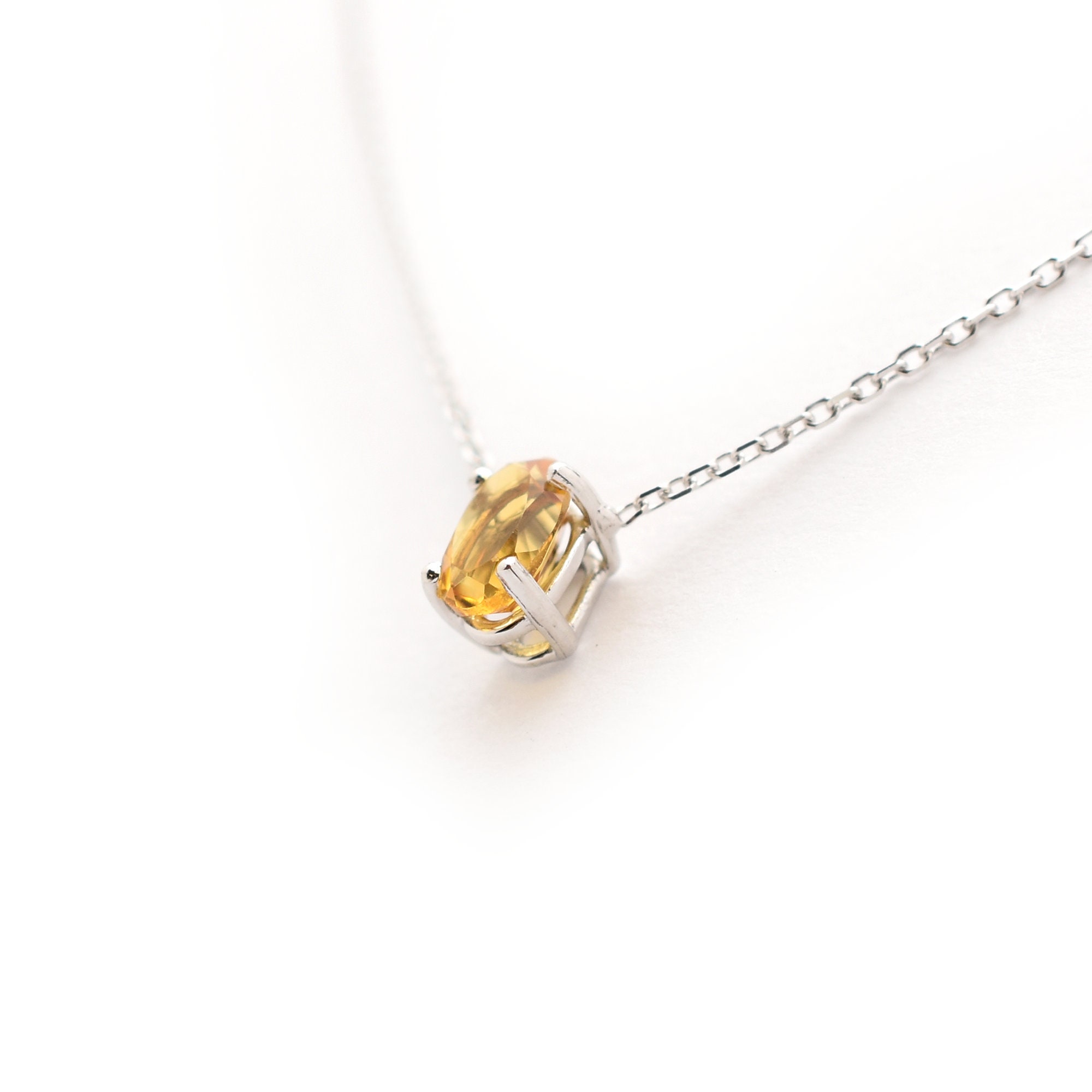 160-70 - 14k White Gold Diamond & Yellow Sapphire Pendant &nda...