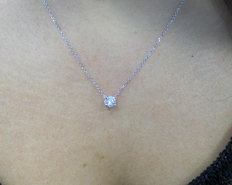 Diamond Necklace / 14k Gold Diamond Necklace 0.25CT / Prong Set Diamond Solitaire Necklace / Dainty Diamond / Floating Diamond Necklace image 8