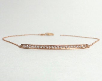 Diamond Bar Bracelet / 14k Rose Gold Diamond Bracelet /  Dainty Bar Bracelet / Minimalist Diamond Bar Bracelet / Trendy  Bar Bracelet