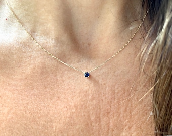 Sapphire Necklace 0.10ct / Sapphire Solitaire Necklace/ Blue Sapphire Pendant / 14k Gold Sapphire Necklace / Genuine Sapphire Necklace