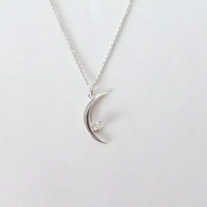 Diamond Crescent Moon Necklace: 14k White Gold Pendant