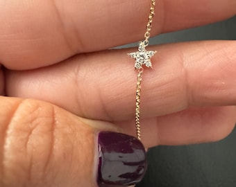 Diamond Star Bracelet / 14k Gold Diamond Star Bracelet / Minimalist Celestial Star Bracelet / Layering Star Bracelet