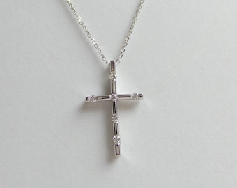 Diamond Cross Necklace/ 14k gold diamond cross necklace/ Diamond Cross Pendant/ Baptism gift, Faith, Christmas, Christ/ White Gold Cross