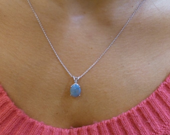 Opal Necklace Sterling Silver 925 / Australian Doublet Opal Necklace 1.84cts Sterling Silver / Sterling Silver Opal Necklace