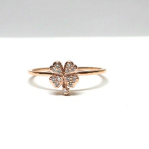 Clover Ring / Diamond Clover Ring / 14k Rose Gold Clover Ring / Dainty Clover Ring / Good Luck Ring / Gold Clover Ring / Stackable Clover