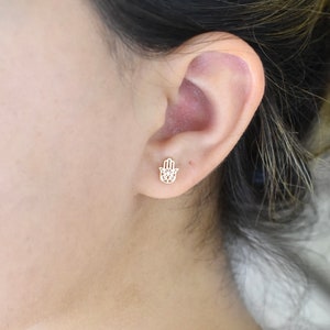 14k Gold Hamsa Stud Earrings: Minimalist Evil Eye Jewelry