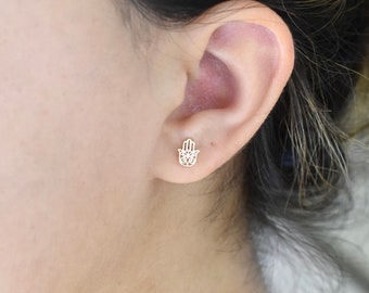 Hamsa Evil Eye Earring (pair)/ Hamsa Studs / 14k Gold Hamsa Hand of God Studs / Gold Hamsa Earrings / Small Hamsa Evil Eye Studs