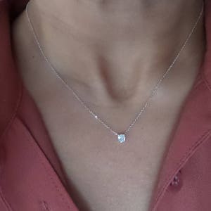 Diamond Necklace / 14k Gold Diamond Necklace 0.25CT / Prong Set Diamond Solitaire Necklace / Dainty Diamond / Floating Diamond Necklace image 2