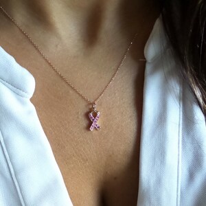 Brustkrebs Band Halskette / Pink Ribbon Halskette 14k Rose Gold / Halskette für Überlebende / Halskette für Brustkrebs / Brustkrebs Geschenk Bild 5