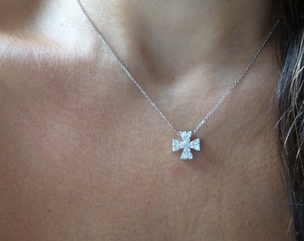 Diamond Cross Necklace / 14k White Gold Diamond Cross / Large Diamond Cross / Baptism Gift / Communion / Confirmation / Confirmation