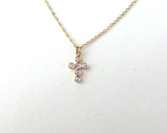 Small Diamond Cross Necklace / Small Layering Gold Cross / Mini Diamond Cross Necklace / 14k Communion / Confirmation / Baptism Cross / Grad