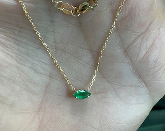 Emerald Marquise Solitaire Necklace 0.20ct / 14k Gold Emerald Necklace / Solid Gold Genuine Emerald Necklace / Dainty Petite Emerald / May