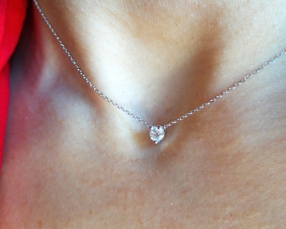 Diamond Necklace / 14k White Gold Diamond Sliding Necklace