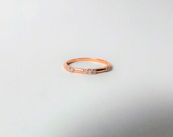 Diamond Ring 0.14ct / Multi Diamond Wedding Ring / 14k Rose Gold Diamond Ring / Diamond Stackable Ring / Solid 14k Gold Everyday Ring