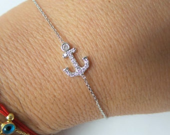 Diamond Anchor Bracelet / 14k White Gold Diamond Anchor Bracelet / Solid Gold Anchor Bracelet / Gold Hope Bracelet