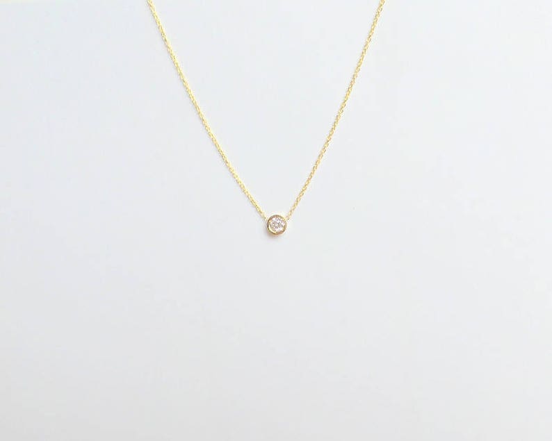 Diamond Bezel Necklace 0.18ct/ Diamond Necklace/ Diamond Solitaire Necklace/ Floating Diamond/ Dainty Diamond/ Bridal gift/ Birthday Present image 5