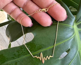 Heartbeat Bracelet / 14k Gold Heartbeat Bracelet / EKG Bracelet / Gold Heartbeat  / Live Love Laugh Bracelet / Solid Gold Heartbeat