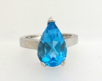 Natural Pear Shape Swiss Blue Topaz Solitaire Ring, Sterling Silver,  Pear Shaped Engagement Ring