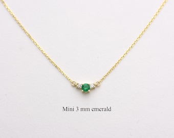 14k Gold Emerald and Diamond Necklace • Dainty Three-Stone Pendant • May Birthstone Jewelry