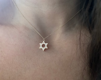 Star of David Necklace / Diamond Star of David Necklace / 14k Gold Star of David Necklace / Solid 14k Gold Star of David / Religious Star