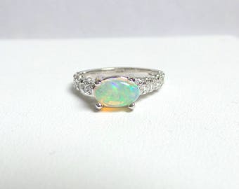 Opal Engagement Ring / 14k Gold Opal Ring / White Australian Opal Ring / Diamond Engagement Ring / Oval Opal / Opal EngagementRing / Dainty