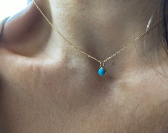Turquoise Necklace / 14k Gold Turquoise Necklace / Natural Turquoise Necklace / Layering Turquoise Necklace / Minimalist Turquoise Necklace