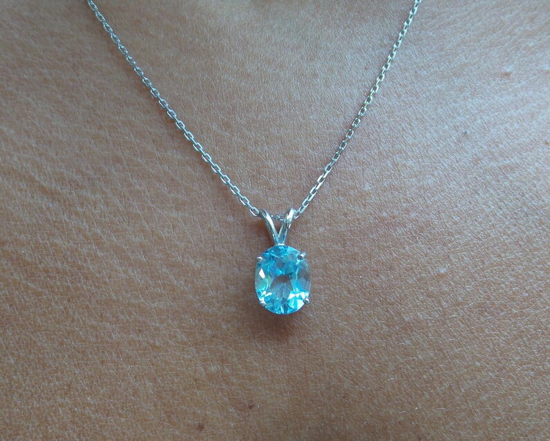 Handmade Blue Topaz & Spinel Charm Pendant – Oval Lab-Created Gemstone, Platinum Plated, 18 Inch Chain