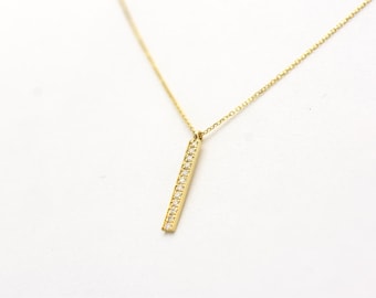Diamond Bar Necklace 0.10ct / 14k White Gold Diamond Bar Necklace / Bar Necklace / Dainty Bar Necklace /  Solid Gold Bar Necklace