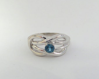 Love Knot Ring with Genuine Blue Topaz/  Sterling Silver Love Knot Blue Topaz Ring/ Love Knot Genuine Blue Topaz Sterling Silver Ring