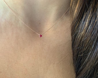 Ruby Necklace / 14k Gold Ruby Necklace 3mm / Ruby Solitaire Necklace / Prong Set Ruby / July Birthstone Ruby Necklace