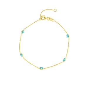 Evil Eye Bracelet / 14K Gold Evil Eye Bracelet / Evil Eye Station Bracelet / Dainty Evil Eye Bracelet / Solid Gold Layering Evil Eye