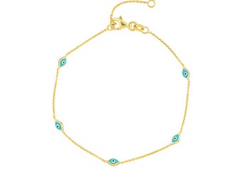 Evil Eye Bracelet / 14K Gold Evil Eye Bracelet / Evil Eye Station Bracelet / Dainty Evil Eye Bracelet / Solid Gold Layering Evil Eye