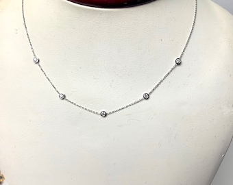 Diamond Station Necklace 0.20CTS / 14k White Gold Diamond Necklace 0.20cts  / Diamond Station Necklace / Bridal Diamond Necklace