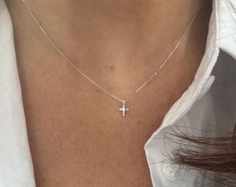 14k Gold Cross Necklace: Small Solid Gold Religious Pendant