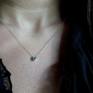 Emerald Necklace / 14k Gold Emerald Solitaire Necklace / Delicate Emerald Necklace / Dainty Pendant / Gold Emerald Necklace / May Birthstone image 7