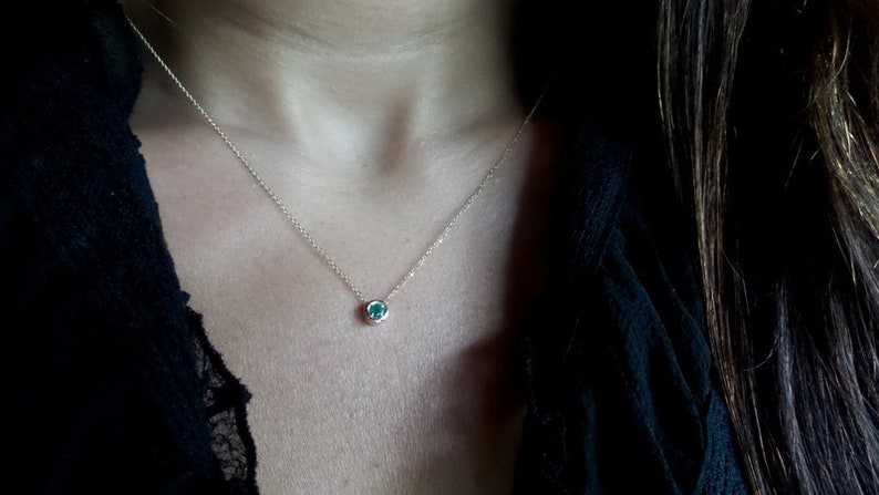 Emerald Necklace / 14k Gold Emerald Solitaire Necklace / Delicate Emerald Necklace / Dainty Pendant / Gold Emerald Necklace / May Birthstone image 7