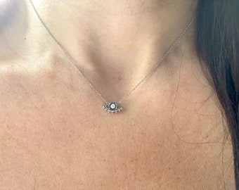 Diamond Evil Eye Necklace / 14k Gold Diamond Evil Eye Necklace / Diamond Evil Eye Lash Necklace / Solitaire Evil Eye / Kabbalah
