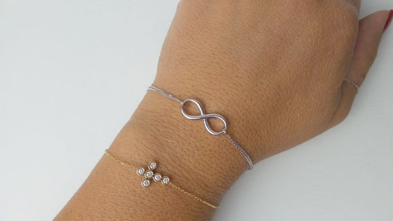 Infinity Diamond Bracelet in Silver Personalised With Real Tiny Heart  Initial or Number Charms - Etsy