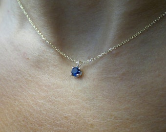 Sapphire Necklace 0.25ct / 14k Gold Sapphire Necklace / Sapphire Solitaire Necklace / Ceylon Sapphire / Dainty Sapphire Necklace