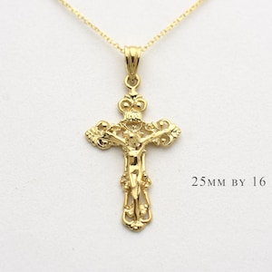 14k Gold Crucifix Cross Pendant Necklace: Unisex Religious Jesus Cross Charm