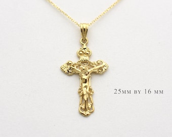 14k Gold Crucifix Cross Pendant Necklace: Unisex Religious Jesus Cross Charm
