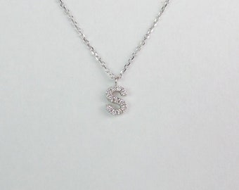 Diamond Initial Necklace / Diamond Letter Necklace / 14k White Gold Letter Necklace / Dainty Initial Diamond Necklace / Gold Diamond Letter