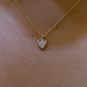 Diamond Heart Necklace/ 14k Gold Diamond Heart Necklace/ Gold Heart Necklace/ Small Heart Pendant/ Diamond Necklace/ Gift for her/ Valentine