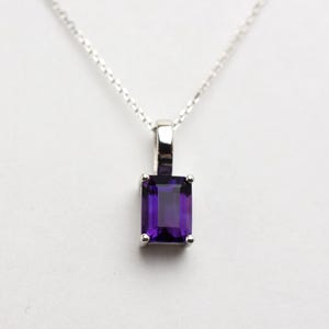 Amethyst necklace, sterling silver emerald cut natural Purple Amethyst, February birthstone, layering bridal necklace