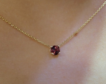 Garnet Necklace/ 14k Gold Garnet Necklace/ Dainty Garnet Necklace/ January Birthstone/ Gemstone Necklace/ Birthday Gift/ Solitaire Garnet
