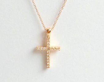 Diamond Cross Pendant 0.20ct / 14k Gold Diamond Cross Necklace / 14k Gold Cross/ Baptism Gift/ Faith/ Communion Gift/ Confirmation